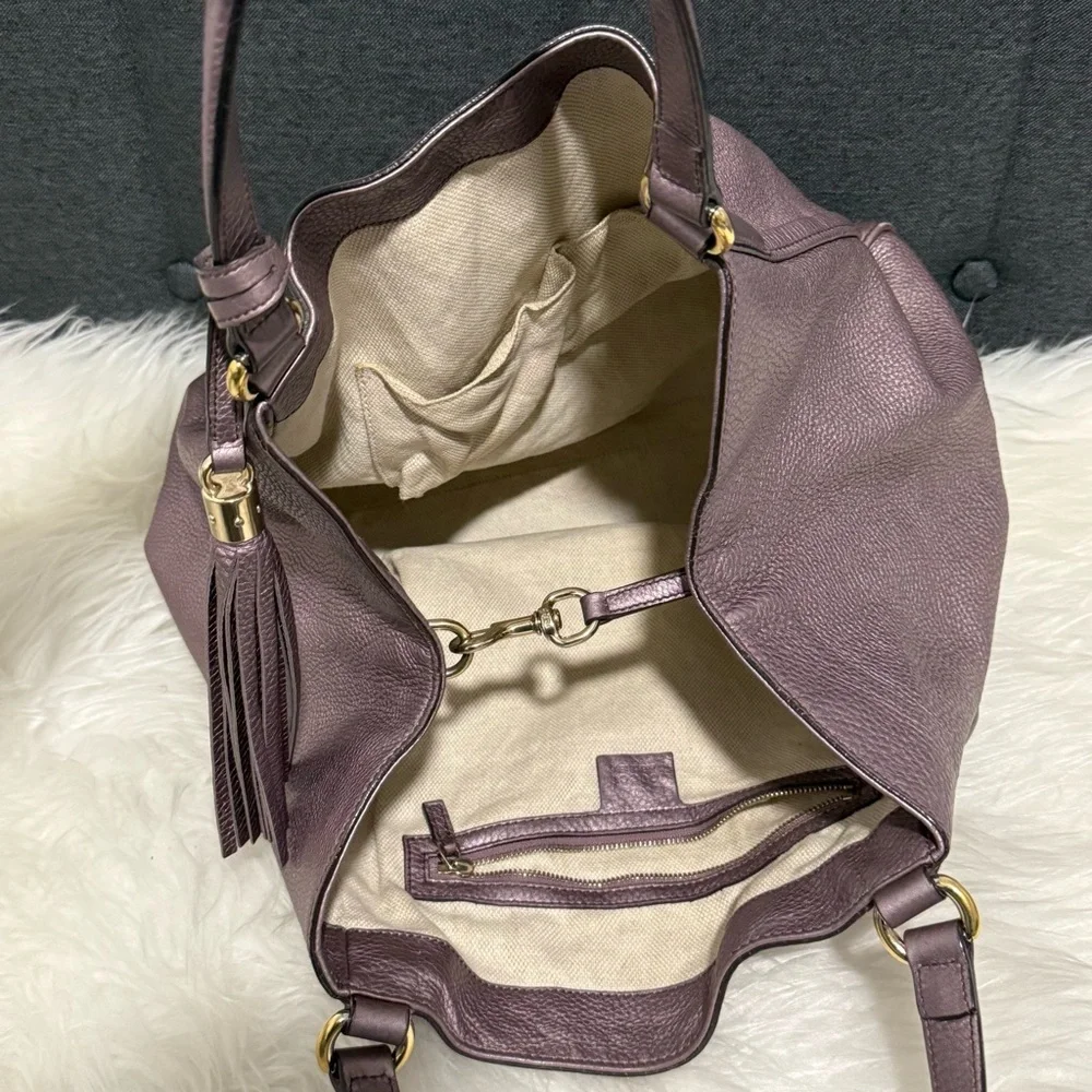 Gucci Dusty Mauve Leather Shoulder Bag with Tassel